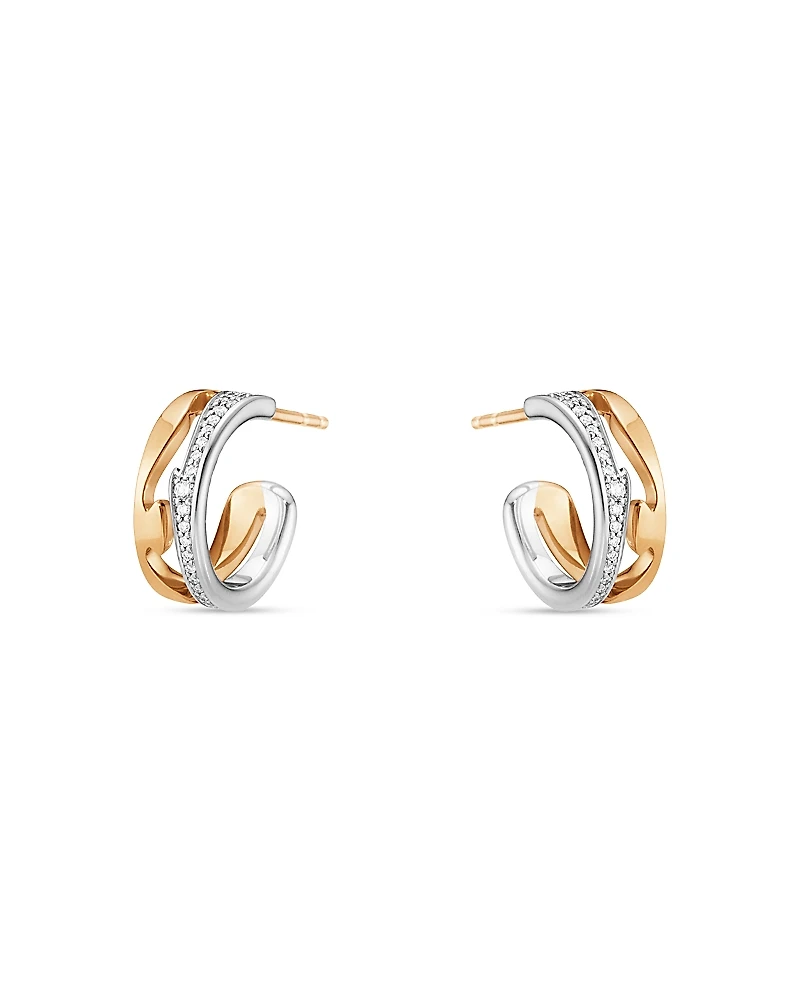 Georg Jensen 18K White & Rose Gold Fusion Diamond Small Hoop Earrings