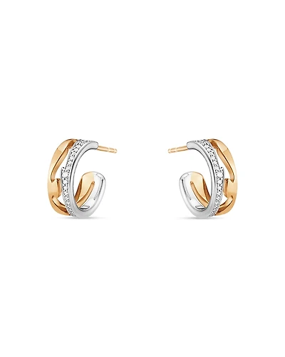 Georg Jensen 18K White & Rose Gold Fusion Diamond Small Hoop Earrings