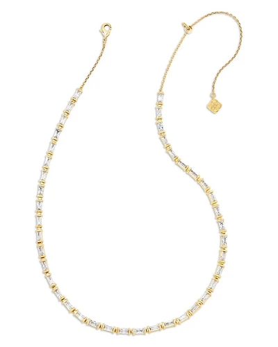 Juliette Baguette Cubic Zirconia Adjustable Strand Necklace in 14K Gold Plated, 19"