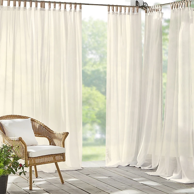 Elrene Home Fashions Darien Solid Indoor/Outdoor Sheer Adhesive Loop Tab Top Window Curtain Panel