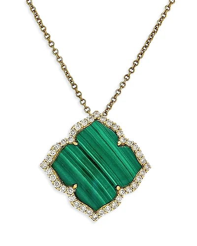 Piranesi 18K Yellow Gold Capri Malachite & Diamond Flower Necklace; 18