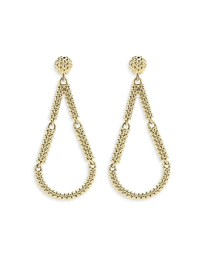 Lagos 18K Yellow Gold Signature Caviar Beaded Link Teardrop Drop Earrings
