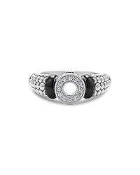 Sterling Silver Black Caviar Ceramic & Diamond Circle Bead Ring