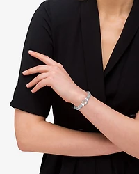 Sterling Silver Caviar Spark Diamond Circle Bead & Polished Link Bracelet