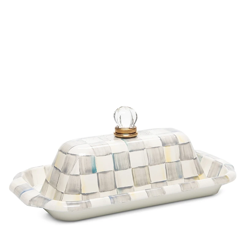 Mackenzie-Childs Sterling Check Enamel Lidded Butter Box