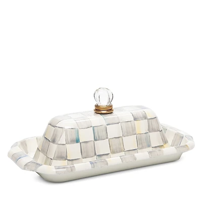 Mackenzie-Childs Sterling Check Enamel Lidded Butter Box