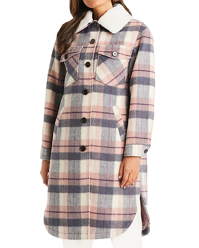 Sanctuary Sherpa Trim Plaid Coat