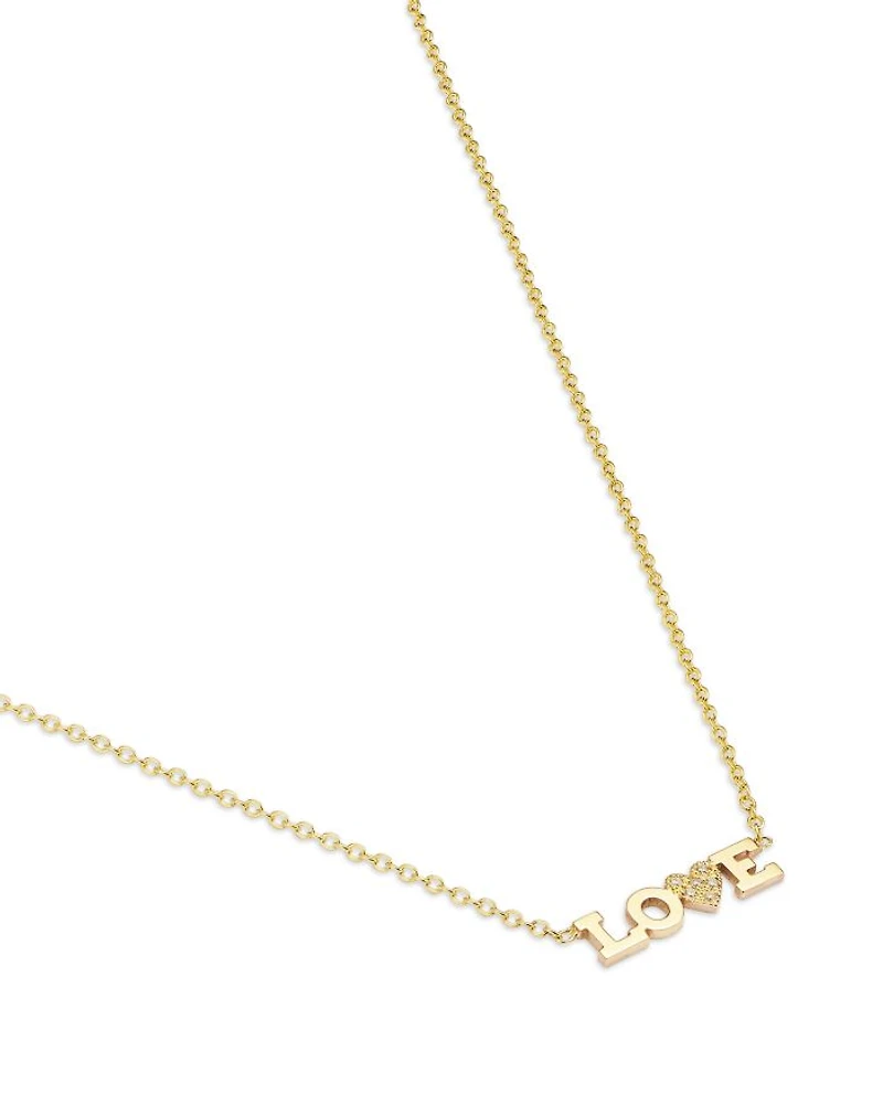 14K Yellow Gold Itty Bitty Words Diamond Love Pendant Necklace, 14-16"