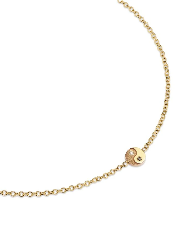 14K Yellow Gold Itty Bitty Symbols Black & White Diamond Yin Yang Charm Bracelet
