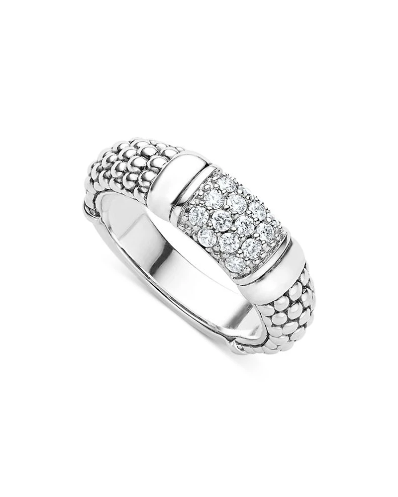 Sterling Silver Signature Caviar Pavé Diamond Ring