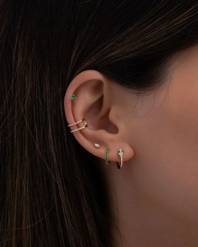 14K Yellow Gold Emerald Huggie Hoop Earrings