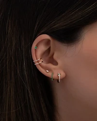 14K Yellow Gold Emerald Huggie Hoop Earrings