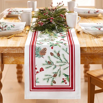 Elrene Home Fashions Winter Holiday Berry Fabric Table Runner, 70 x 13