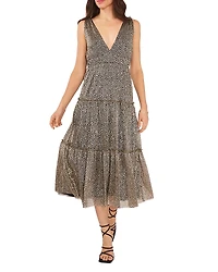 1.state Tiered Metallic Floral Print Midi Dress