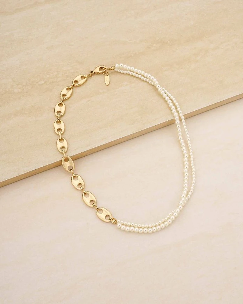Meet Me Halfway Imitation Pearl & 18K Gold Plated Chain Necklace, 16"