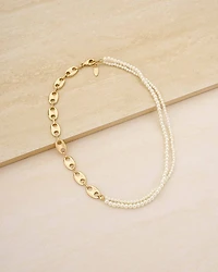 Meet Me Halfway Imitation Pearl & 18K Gold Plated Chain Necklace, 16"