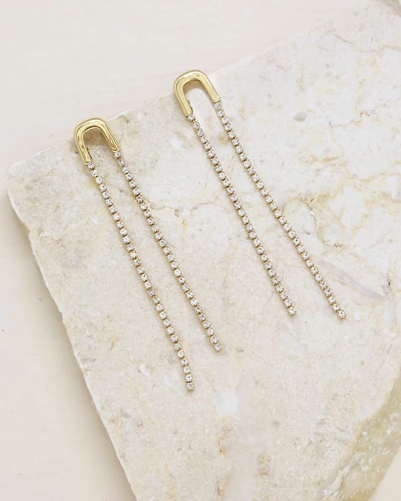 Embellished Asymmetric Arch Drop Earrings in 18K Gold Plate