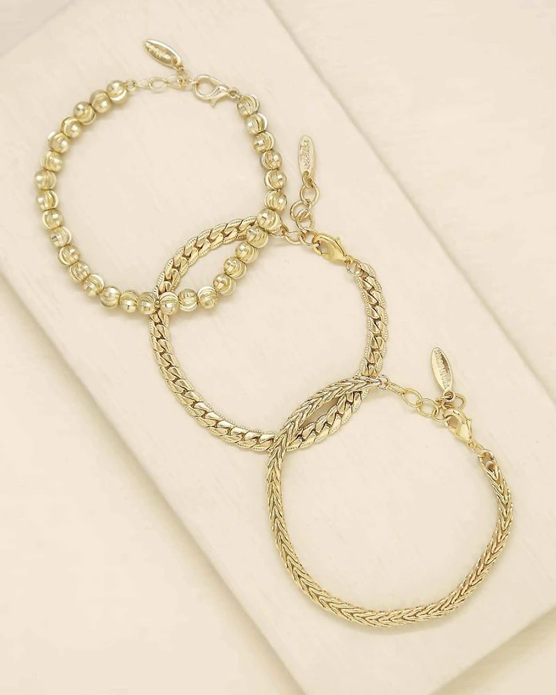 Classical Bracelets in 18K Gold Plate, Set of 3