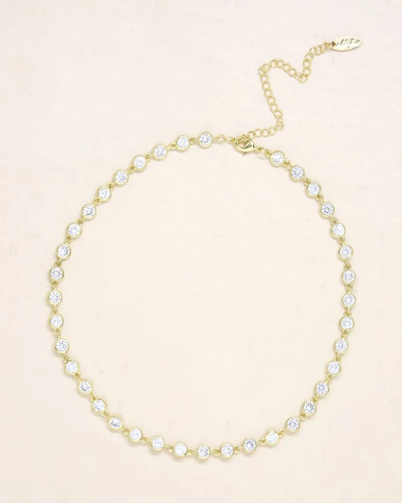 Bezel Choker Necklace 18K Gold Plate, 12"
