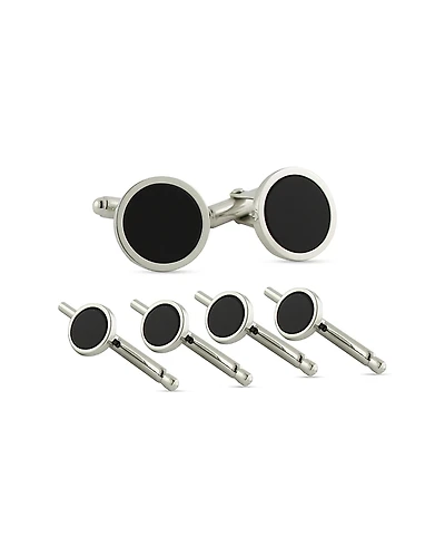 David Donahue Sterling Silver & Onyx Inlay Stud & Cufflink Set