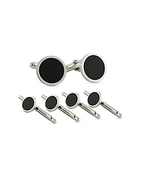 David Donahue Sterling Silver & Onyx Inlay Stud & Cufflink Set