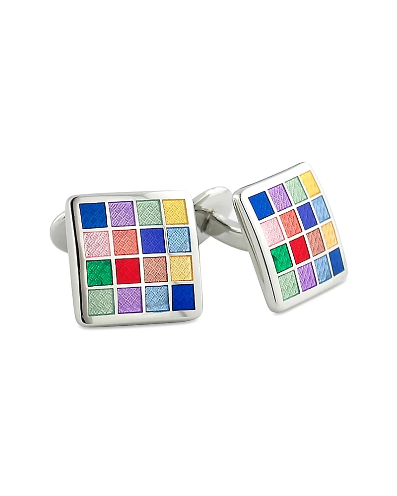 David Donahue Sterling Silver Multi Checkerboard Cufflink
