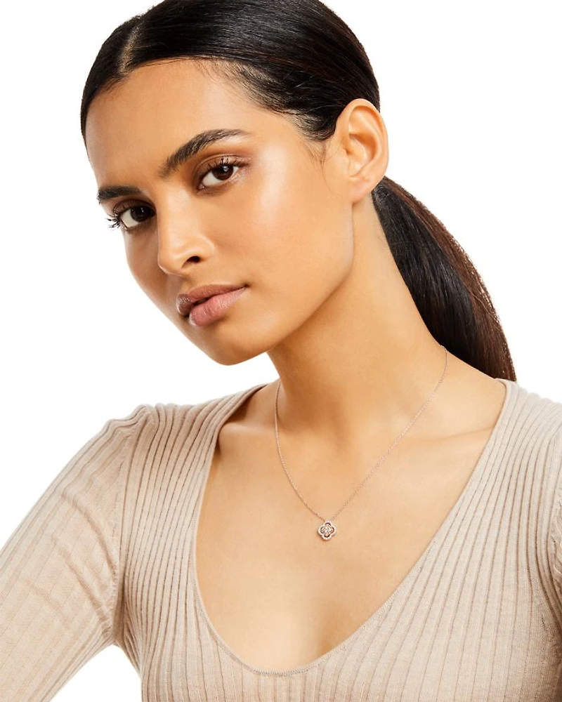 Diamond Clover Cluster Pendant Necklace in 14K Yellow Gold and White Gold, 0.30 tcw