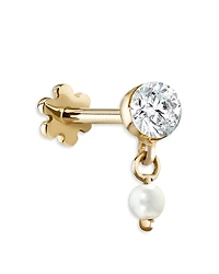Maria Tash 18K Yellow Gold Diamond & Cultured Pearl Dangle Single Stud Earring