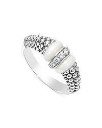 Lagos Ceramic & Sterling Silver White Caviar Diamond Stacking Ring