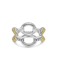 18K Yellow Gold & Sterling Silver Caviar Lux Diamond Oval Link Eternity Band Ring