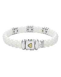 Sterling Silver & Ceramic White Caviar Diamond Three Station Bracelet