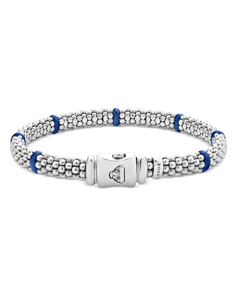 Ultramarine Ceramic & Sterling Silver Blue Caviar Station Bracelet