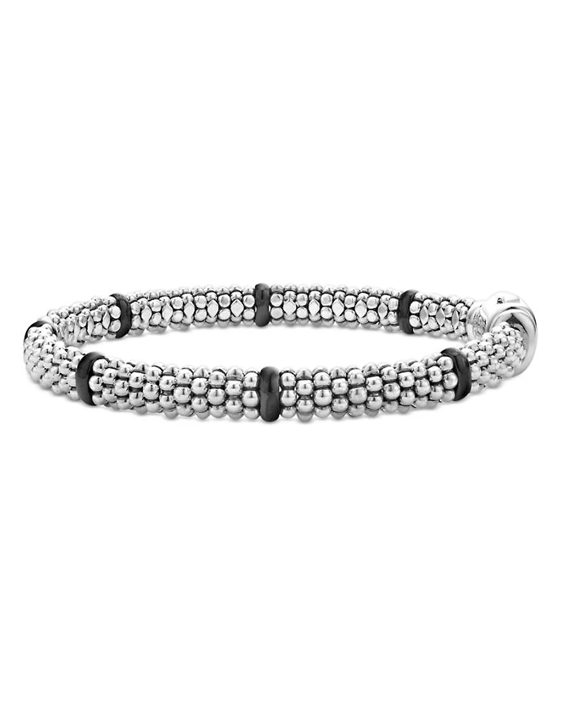Ceramic & Sterling Silver Black Caviar Station Bracelet