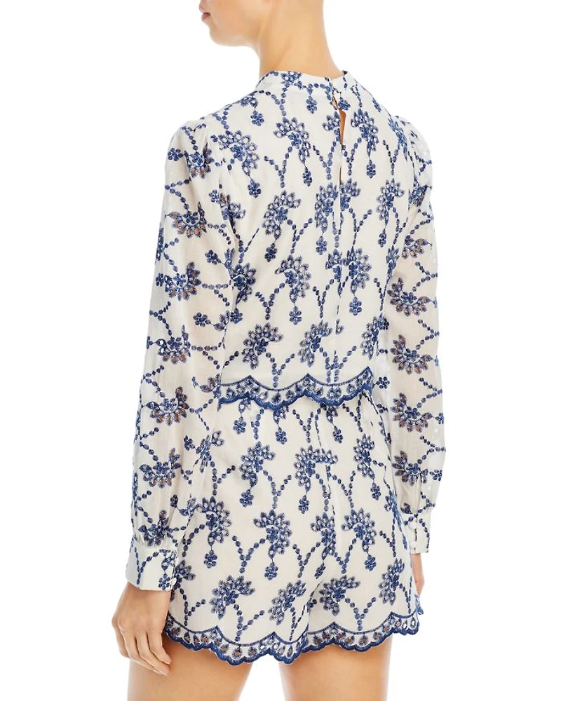 Embroidered Eyelet Long Sleeve Top - Exclusive