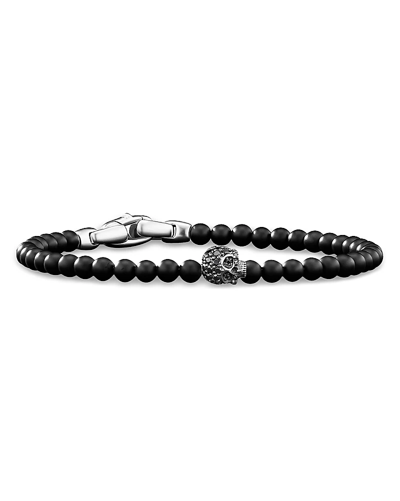 David Yurman Men's Sterling Silver Memento Mori Onyx & Diamond Skull Bracelet