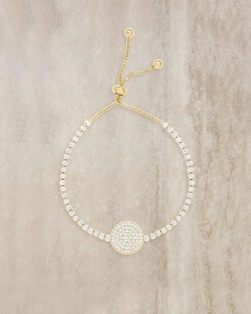 Easy Sparkle Cubic Zirconia Disc Slider Bracelet in 18K Gold Plated