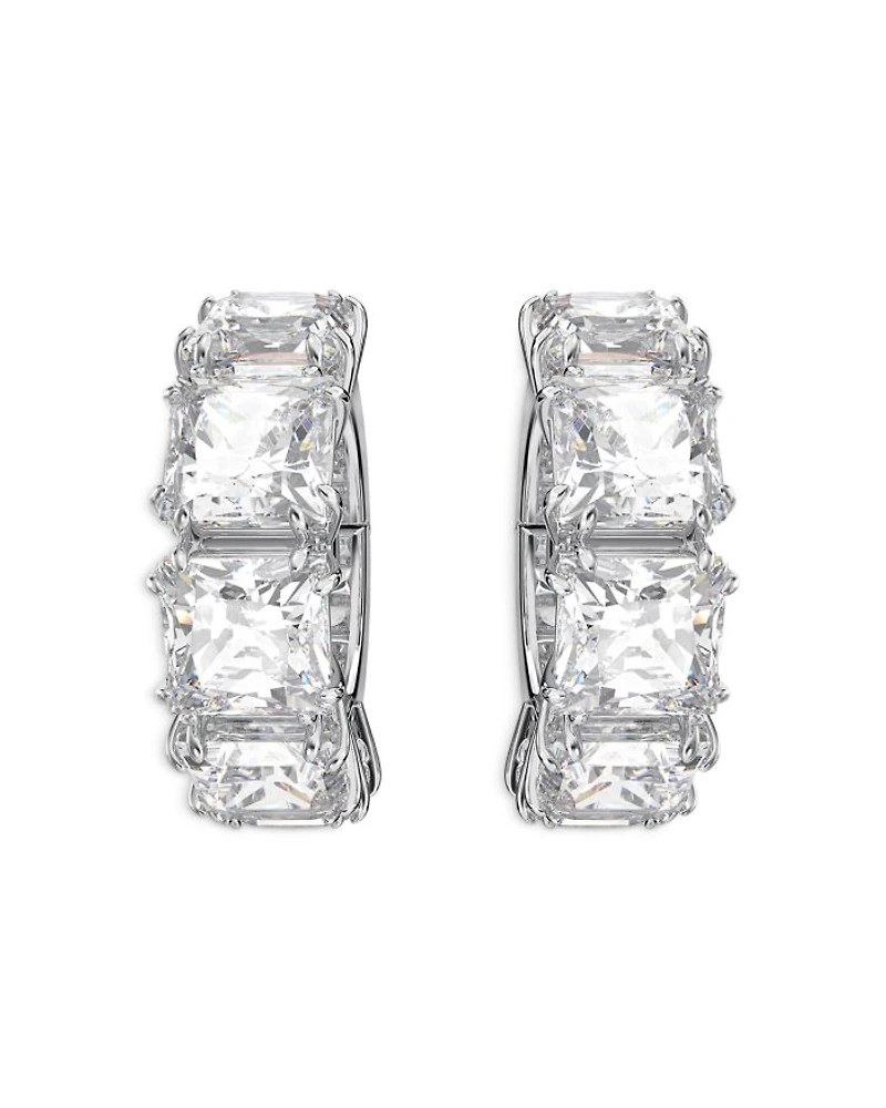 Matrix Square Crystal Clip On Hoop Earrings in Rhodium Plated