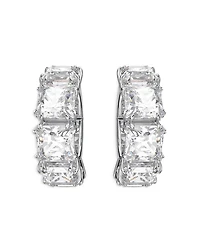 Matrix Square Crystal Clip On Hoop Earrings in Rhodium Plated