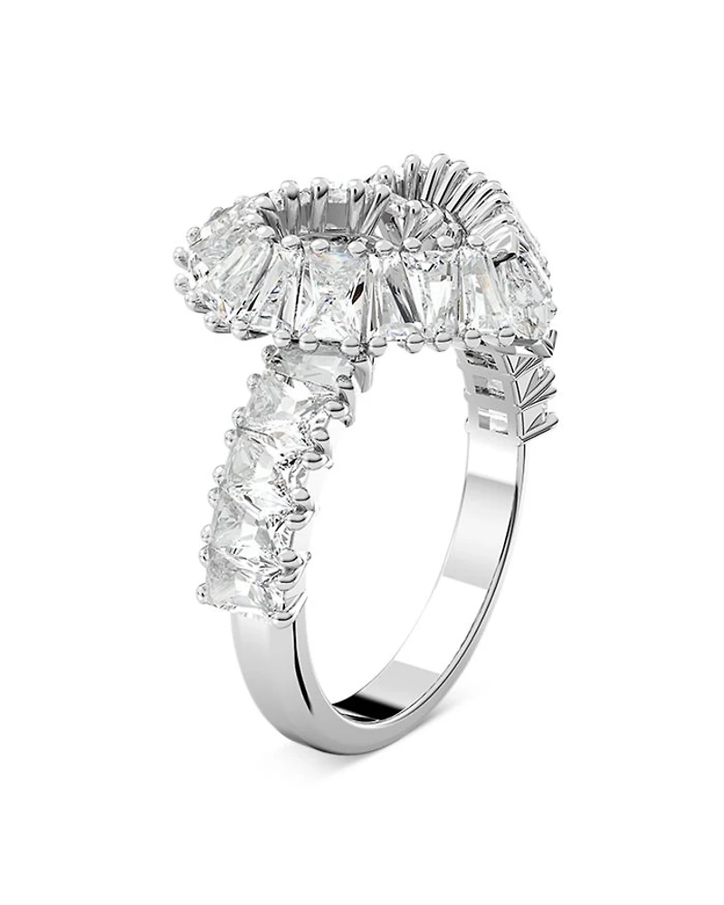 Matrix Baguette Crystal Woven Heart Cocktail Ring Rhodium Plated