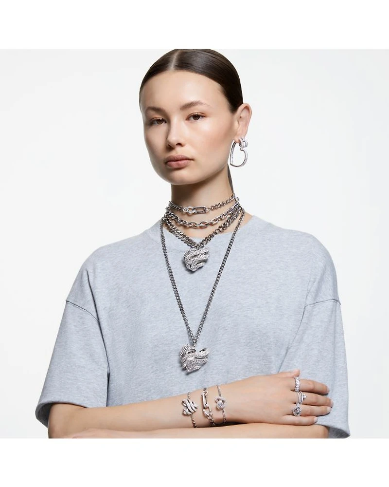 Matrix Baguette Crystal Woven Heart Cocktail Ring Rhodium Plated