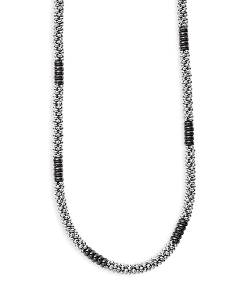 Caviar Silver Station Ceramic Beaded Necklace