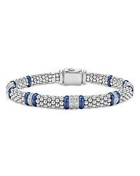 Four Station Diamond Blue Caviar Bracelet Sterling Silver