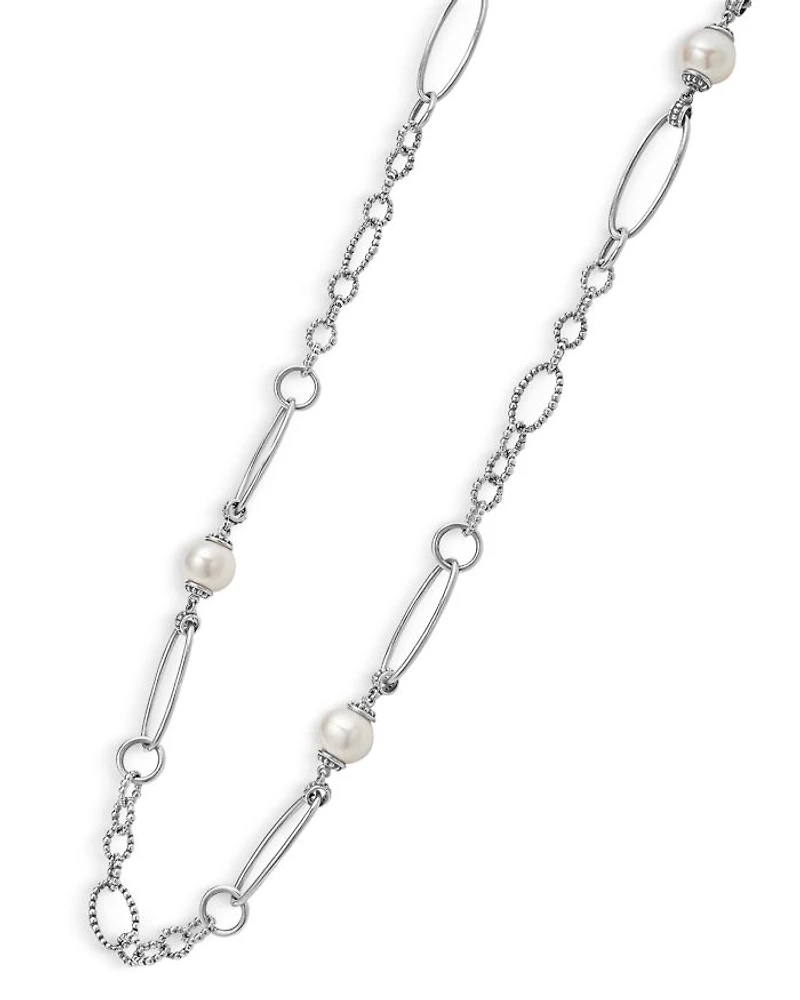 Sterling Silver Luna Cultured Freshwater Pearl Link Necklace, 34"