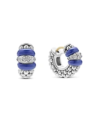 Lagos Blue Caviar Ceramic and Diamond Huggie Earrings
