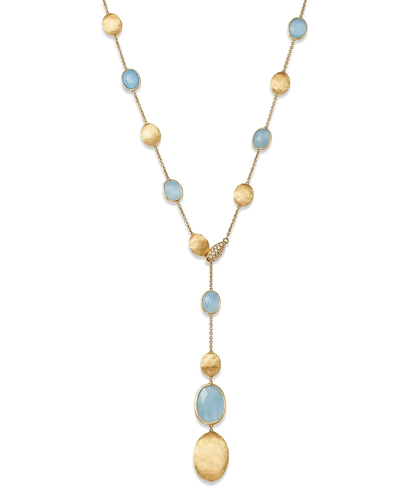 Marco Bicego 18K Yellow Gold Siviglia Aquamarine & Diamond Lariat Necklace, 16.5-18L