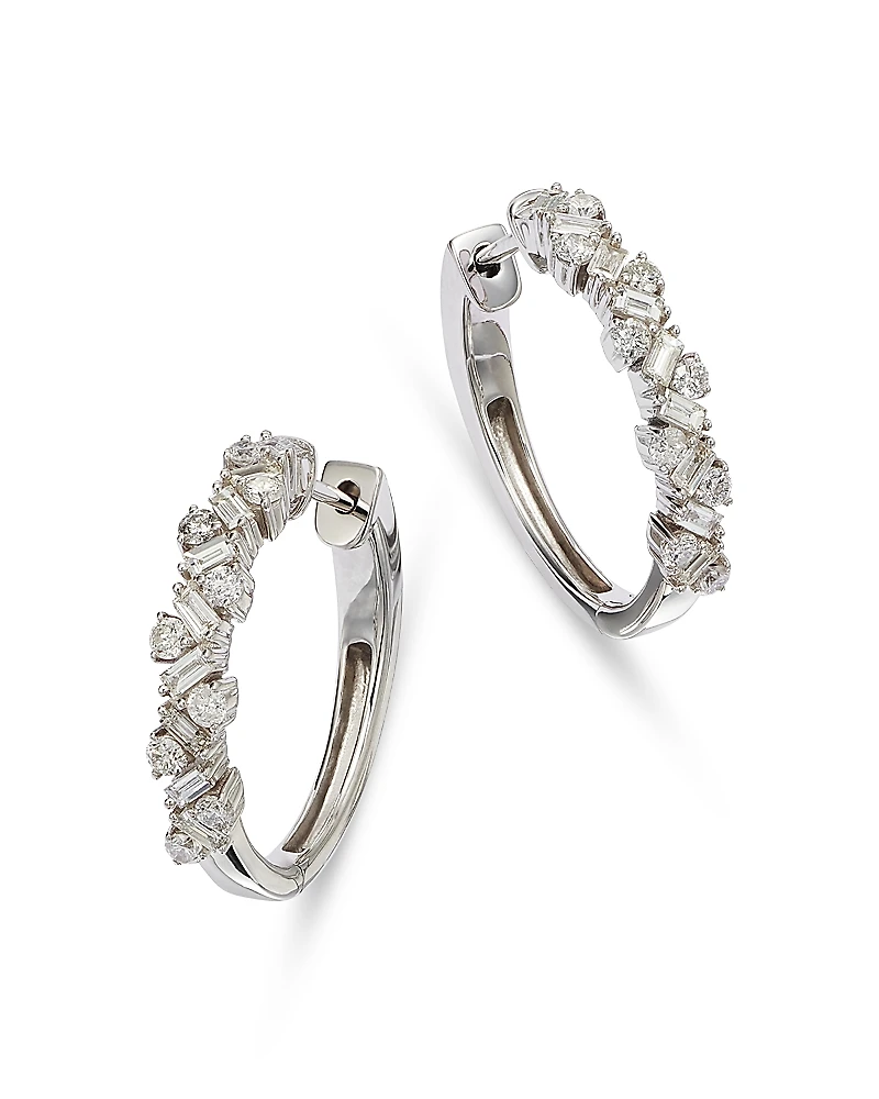 Bloomingdale's Fine Collection Diamond Round & Baguette Cluster Hoop Earrings