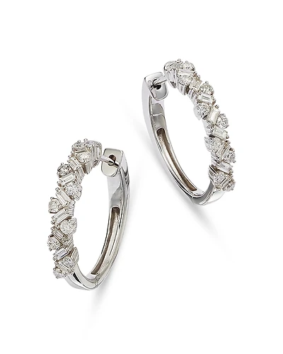 Bloomingdale's Fine Collection Diamond Round & Baguette Cluster Hoop Earrings