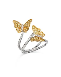 Yellow & White Diamond Butterfly Ring in 14K Yellow & White Gold