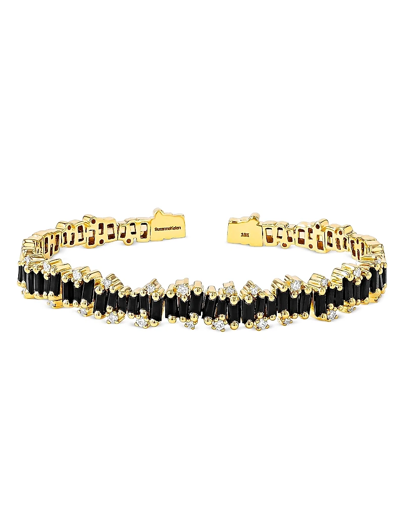 Suzanne Kalan 18K Yellow Gold Fireworks Black Sapphire & Diamond Flexible Bangle Bracelet