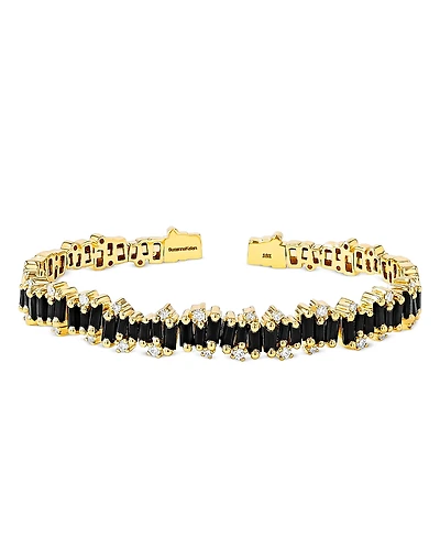 Suzanne Kalan 18K Yellow Gold Fireworks Black Sapphire & Diamond Flexible Bangle Bracelet